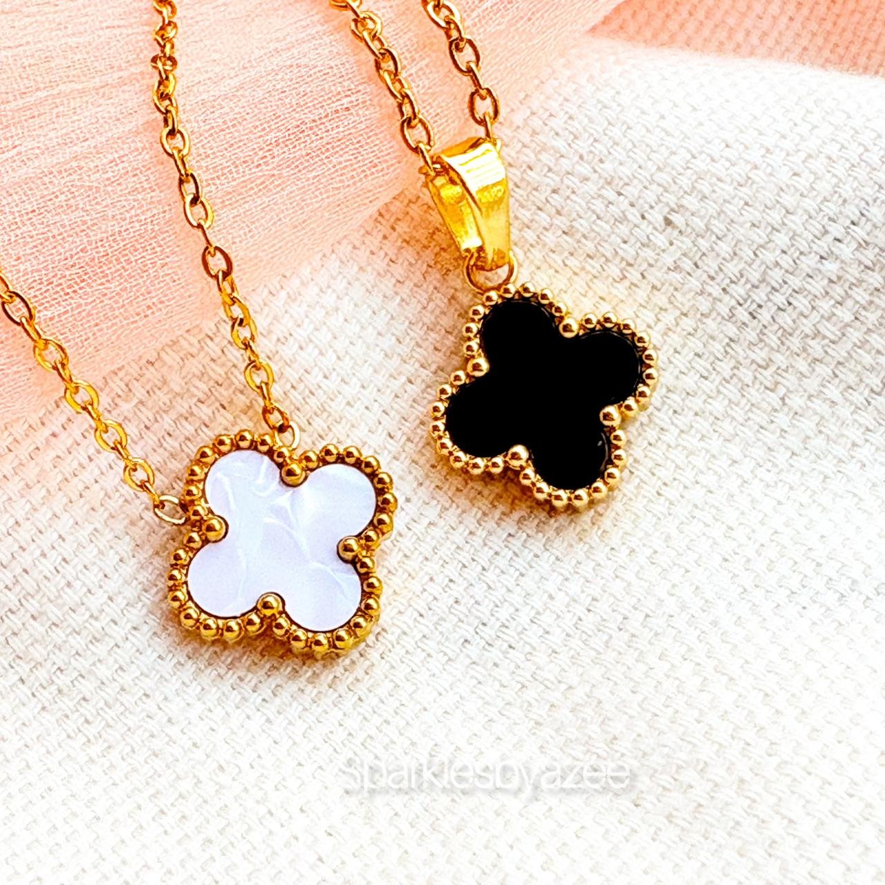 Double Sided Four Leaf Clover Pendant- Necklace (18k Gold Plated)
